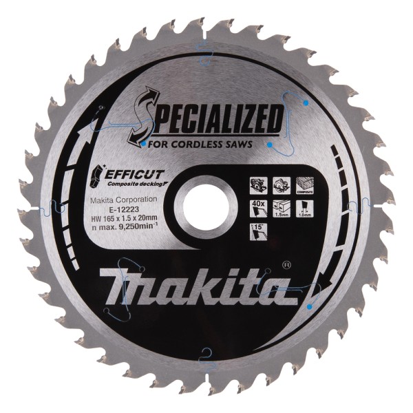 Makita E-12223 Kreissägeblatt 165x20x40Z EFFICUT Composite decking Ø 165 mm – Freisteller