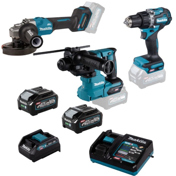 40V XGT Makita Akku Set DF002GZ, HR010GZ, GA008GZ mit Adapter, Ladegerät & Akkus