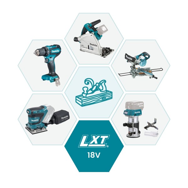 Makita 18V LXT Set-Konfigurator für Tischler & Schreiner – Beispielauswahl: Tauchsäge, Kappsäge, Oberfräse, Exzenterschleifer, Bohrschrauber