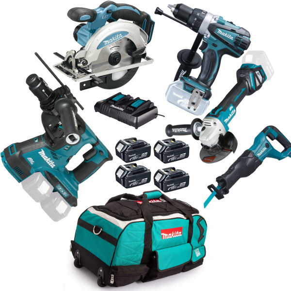 Makita Set 18V DHR281 PT4J Akku-Bohrhammer Doppelladegerät DC18RD DHP458 DJR186