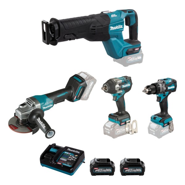 Makita 40V XGT Fertig-Set für Metallbau: GA013GZ, TW008GZ, HP001GZ, JR001GZ, DC40RA, 2x BL4025