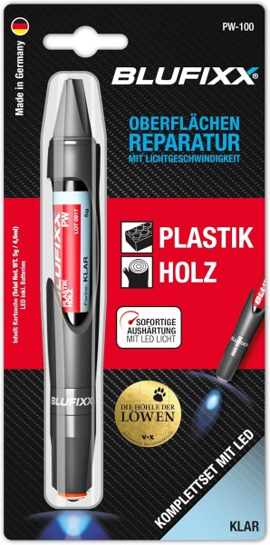 Blufixx - Blaulicht Reparaturstift Set (klar) - PW für Plastik Holz Kunststoff