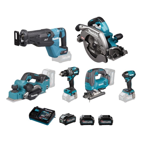 Makita 40V XGT Fertig-Set für Zimmerer: HS009GZ, KP001GZ, HP001GZ, TD002GZ, JR002GZ, JV002GZ, DC40RA, BL4040, 2x BL4025