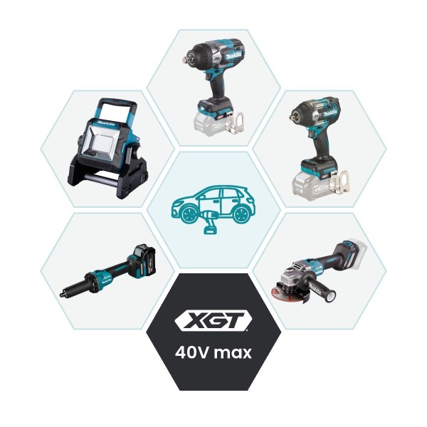 Makita 40V max XGT Set-Konfigurator für KFZ-Mechatroniker – Beispielauswahl: Schlagschrauber, Winkelschleifer, Geradschleifer, Baustrahler