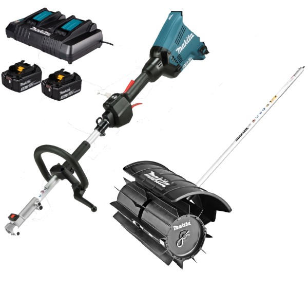 Makita DUX60Z + SW400MP Kehrwalzenaufsatz + 2 Akkus & Doppelladegerät