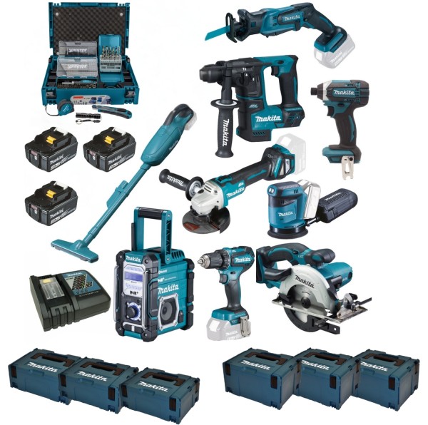 Makita Akku Combo Set 18V XXL inkl. DSS501 DGA511 DMR112 DCL180 Makpacs & Koffer Bitset