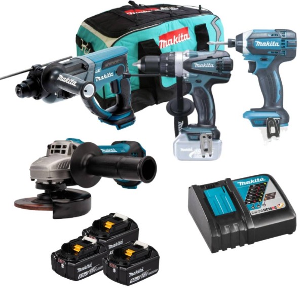 Makita 18V LXT 4-tlg. Kombo-Kit mit 3 x 5.0Ah Akkus & Ladegerät