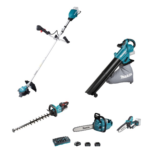 Makita 40V XGT Fertig-Set für GaLaBau: UC015GZ, UH006GZ, UR002GZ, UB005GZ, UC029GZ, DC40RB, BL4040, 2x BL4025
