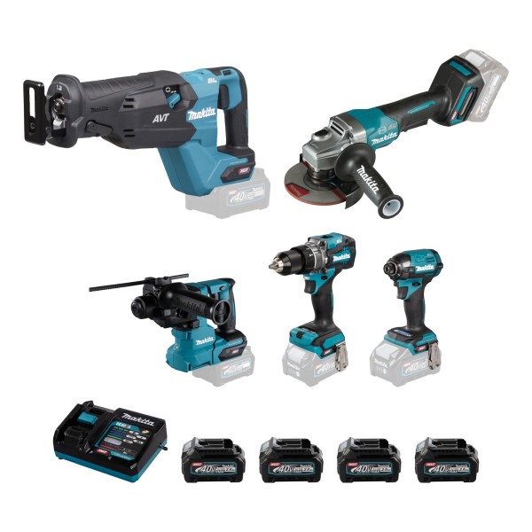 Makita 40V XGT Fertig-Set für SHK: HR010GZ, JR002GZ, HP001GZ, TD002GZ, GA013GZ, DC40RA, 4x BL4025